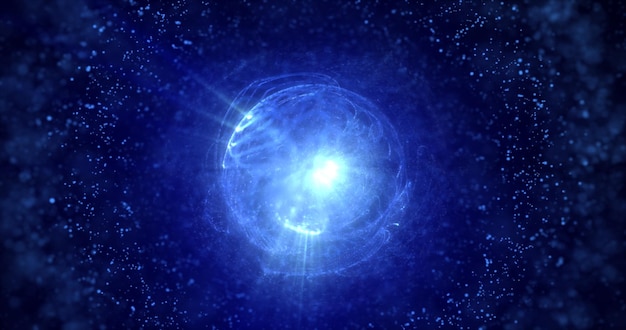 Estrella cósmica de esfera redonda de luz azul brillante futurista abstracta de energía mágica de alta tecnología