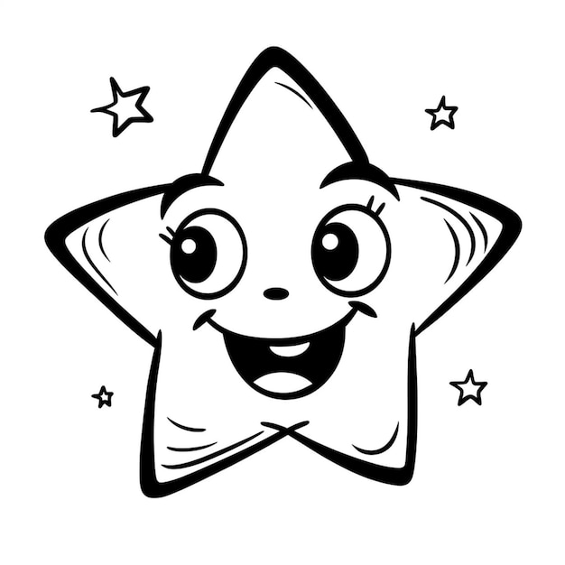 una estrella de dibujos animados en blanco y negro con una cara sonriente