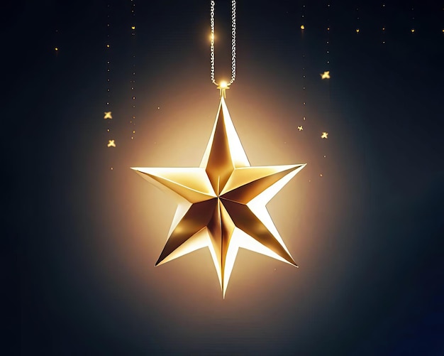 Una estrella dorada cuelga de una cuerda con la palabra navidad.