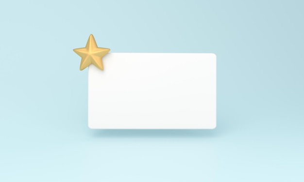 Estrella dorada minimalista con tarjeta en blanco sobre un fondo azul claro