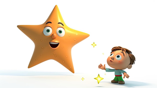 Foto una estrella con una estrella y un niño con una estrella encima.