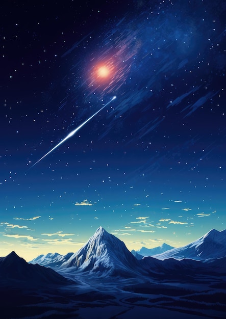 Estrella fugaz en el cielo nocturno durante la noche de verano en lo alto de las montañas Ai generativo