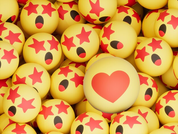 Estrella golpeó sobre el símbolo del corazón Emoticon Balls Crypto Moneda Ilustración 3D Render