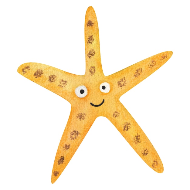 Estrella de mar amarilla Ilustración en acuarela al estilo de dibujos animados