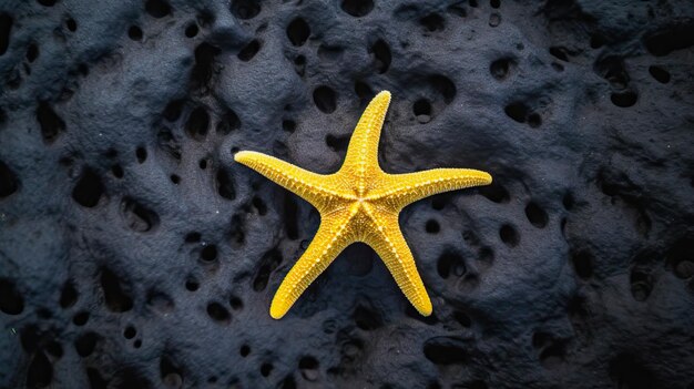 Una estrella de mar amarilla sobre un fondo negro