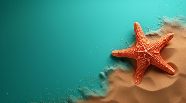 Estrella de mar en la arena en una playa IA generativa