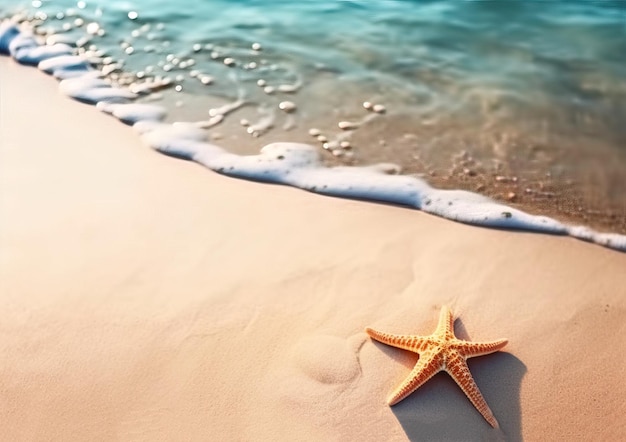 Estrella de mar en la arena de una playa tropical con cielo despejado