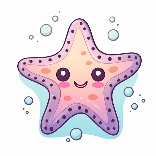Estrella de mar de dibujos animados con una cara feliz y burbujas en un ai generativo de fondo blanco