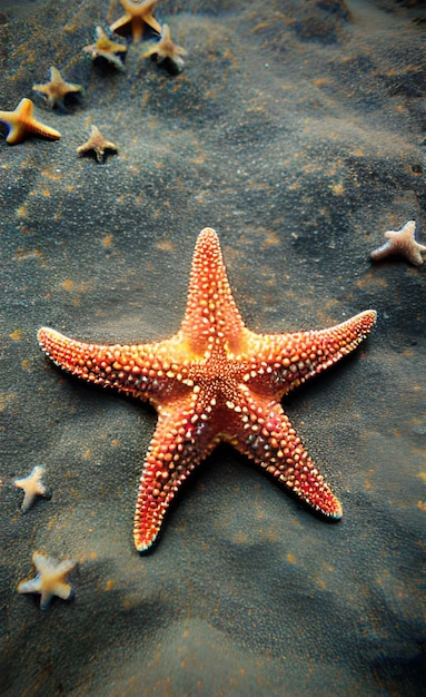 Una estrella de mar está acostada en una mesa con una estrella de mar en ella.