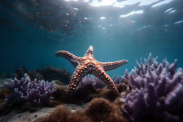Una estrella de mar está nadando en el océano.
