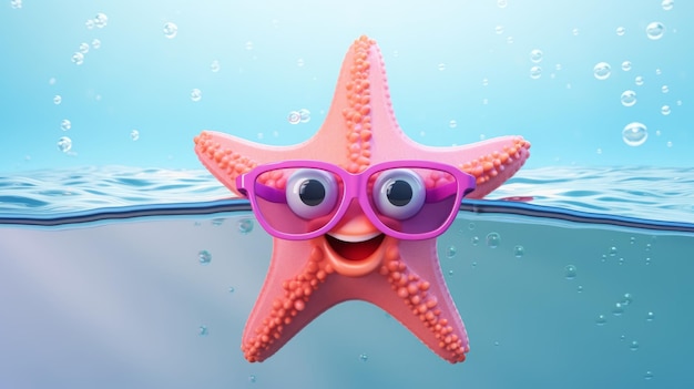 Estrella de mar con gafas personaje de dibujos animados