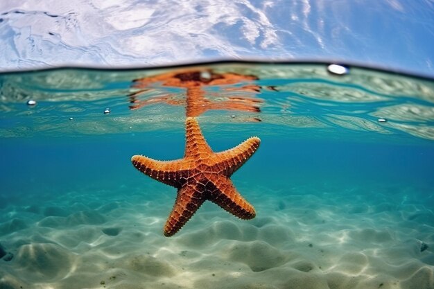 Estrella de mar nadando en agua de mar Hora de verano IA generativa