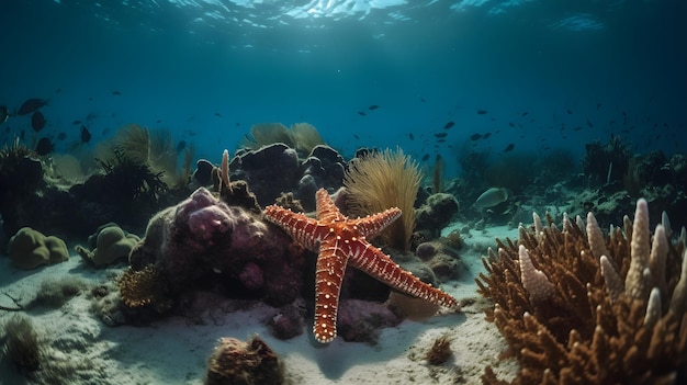 Estrella de mar en el océano Ilustración de IA generativa