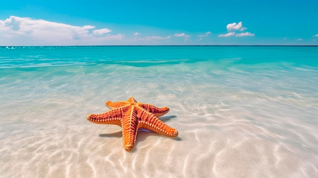 Estrella de mar en la playa de arena Concepto de vacaciones IA generativa