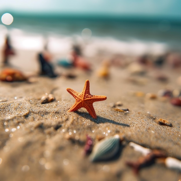 Una estrella de mar recostada sobre una arena en una playa