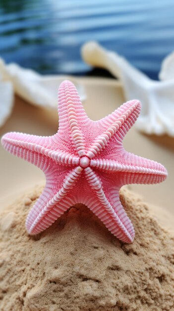 una estrella de mar rosa sentada en la parte superior de una playa de arena