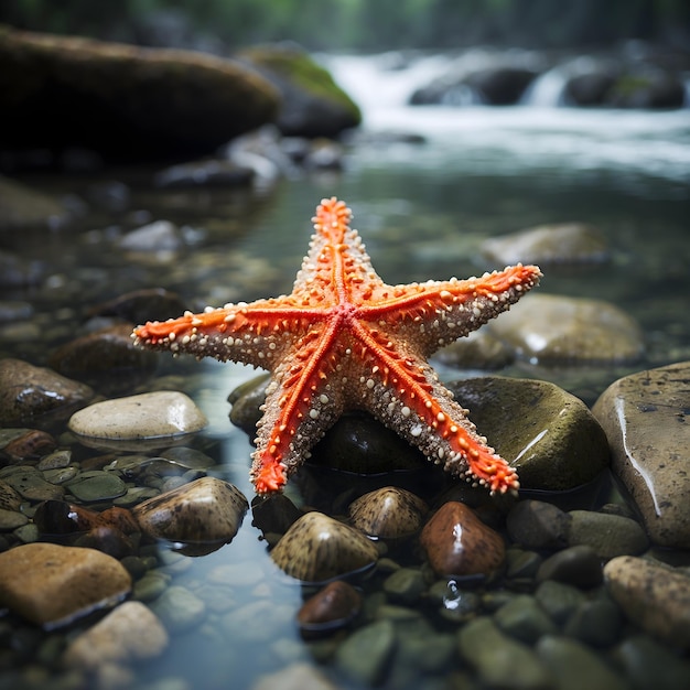 Estrella de mar sobre roca en agua