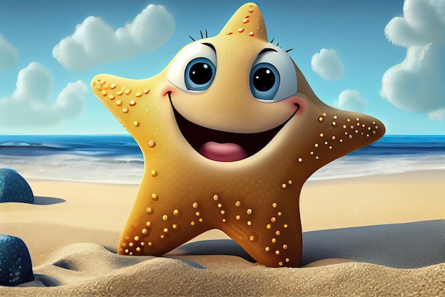 Estrella de mar sonriente en una playa IA generativa