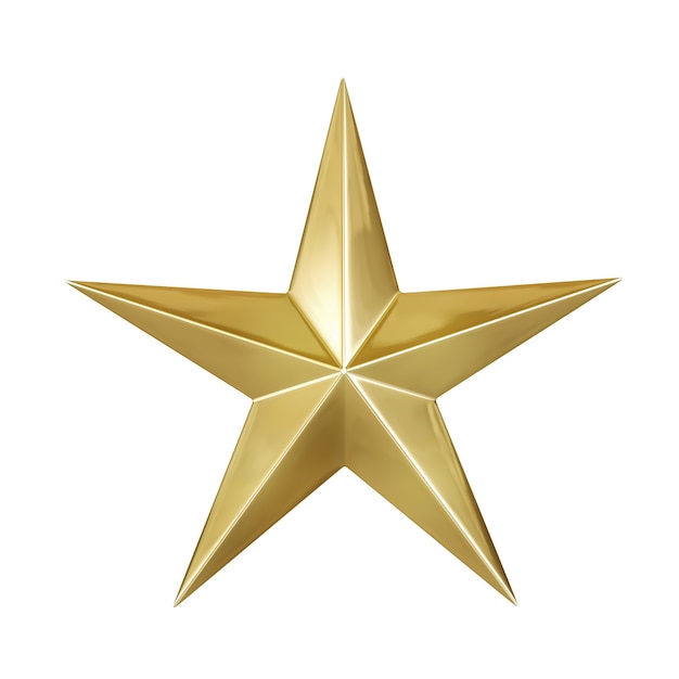Estrella metálica dorada o objeto de decoración navideña aislado en blanco.