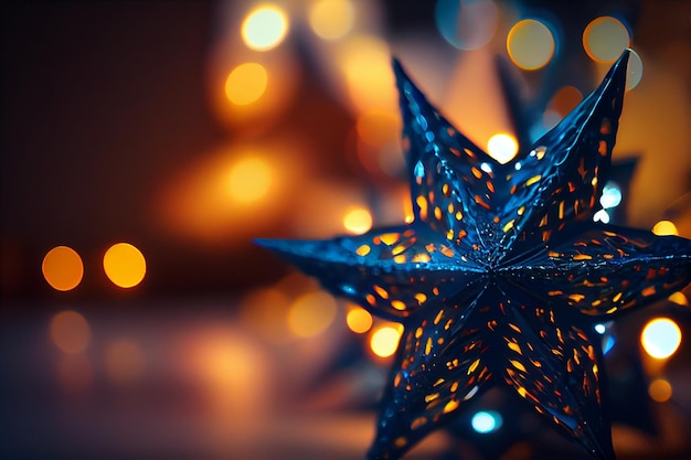 Estrella de navidad con luces brillantes y desenfocadas generativas ai.