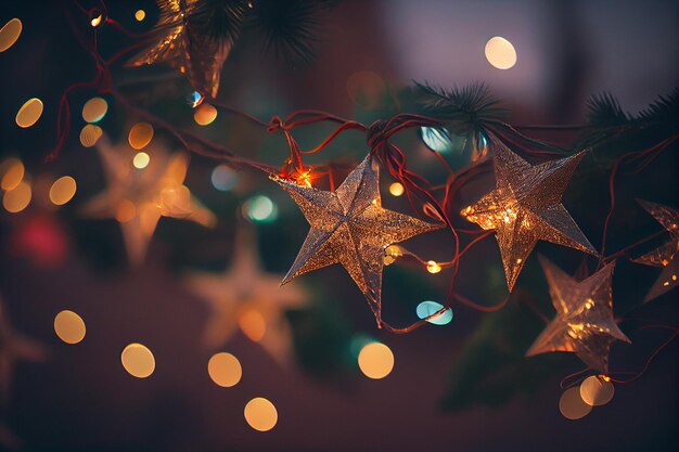 Estrella de navidad con luces brillantes y desenfocadas generativas ai.