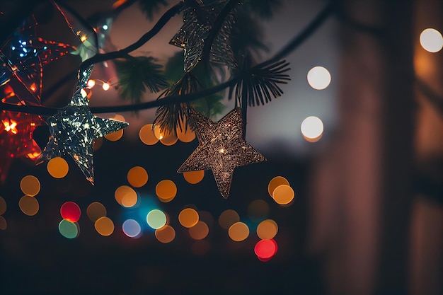 Estrella de navidad con luces brillantes y desenfocadas generativas ai.