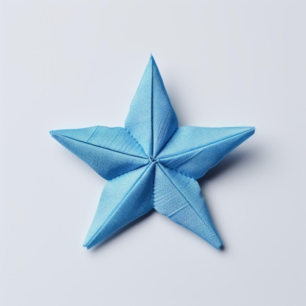 Foto estrella de origami azul fotorealista meticulosa y naturaleza muerta en estilo minimalista