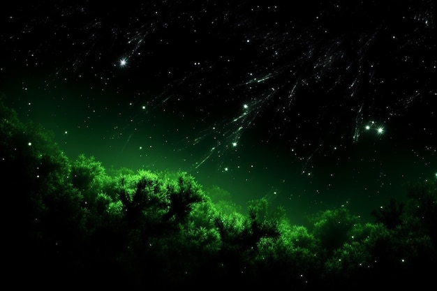 Estrella verde brillante en planetas de galaxias oscuras de campo estelar en un espacio libre generado por IA