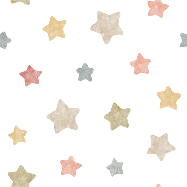 Estrellas de acuarela pastel en un patrón sin costuras textura dibujada a mano perfecta para diseño de vivero o tela