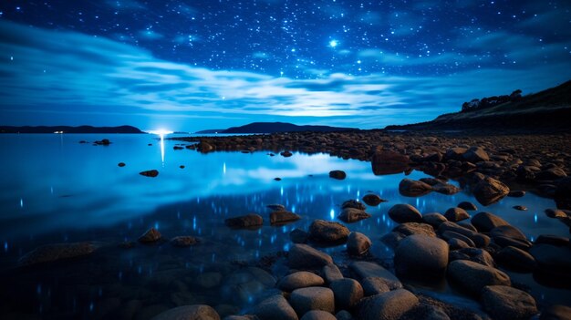 Foto las estrellas brillan en el cielo nocturno junto a la costa