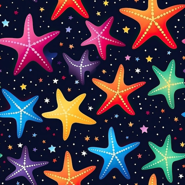 Foto estrellas de colores y estrellas de mar patrón sin costuras