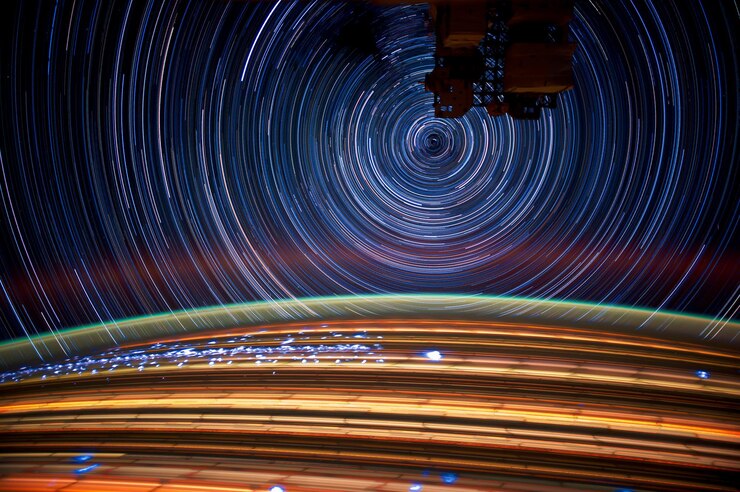 Foto las estrellas se convierten en anillos foto de larga exposición de los elementos espaciales de esta imagen proporcionada por la nasa