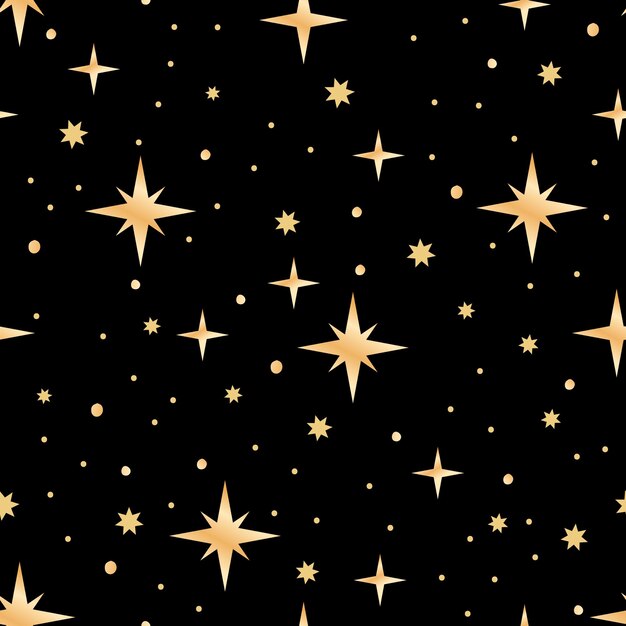 Estrellas doradas en el fondo negro patrón sin costuras vectorial