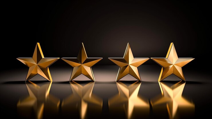 Estrellas doradas sobre un fondo negro con índice de reflexión concepto generativo ai