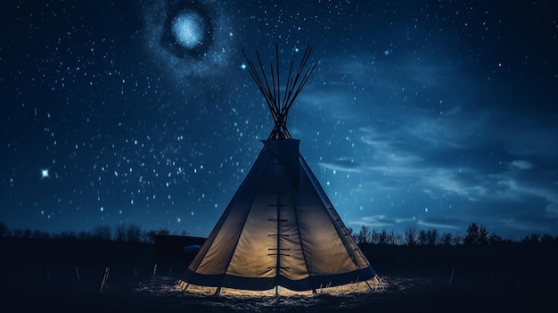 Las estrellas mágicas nocturnas de Teepee en lo alto