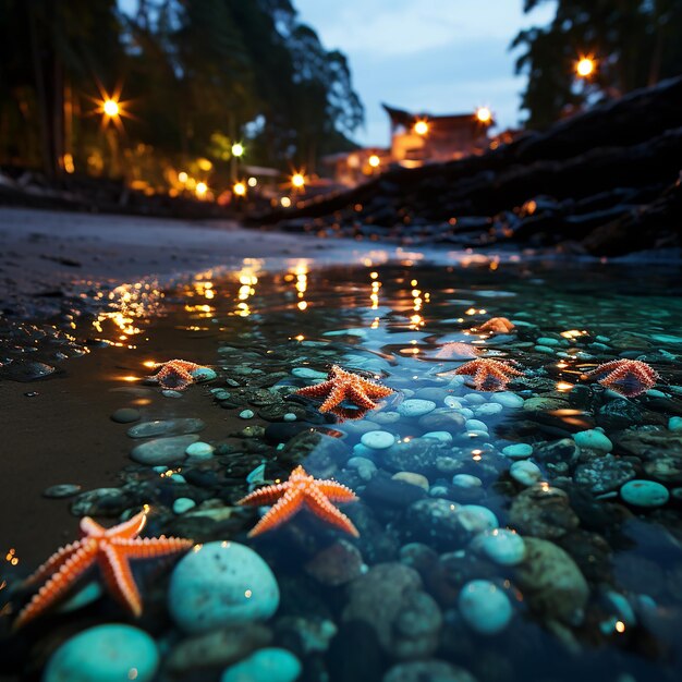 estrellas de mar azules en una roca durante el día