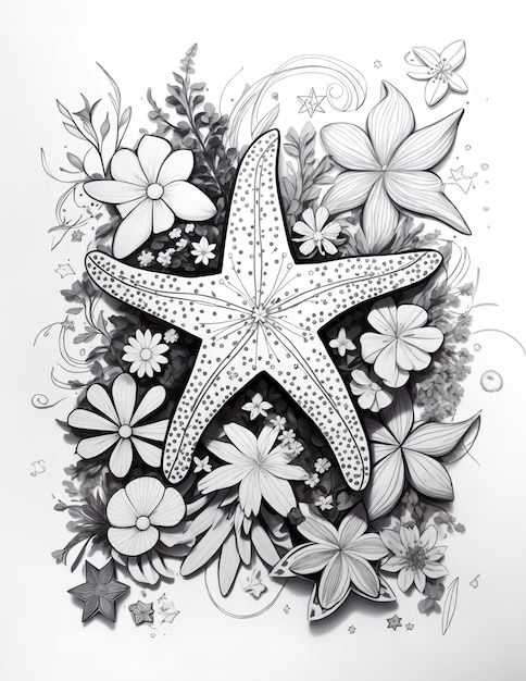 estrellas de mar en el mar libro de colorear elegante para niños o adultos
