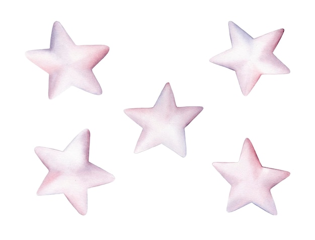 Estrellas nacaradas set acuarela brillante mar natural nacarado aislado sobre fondo blanco.