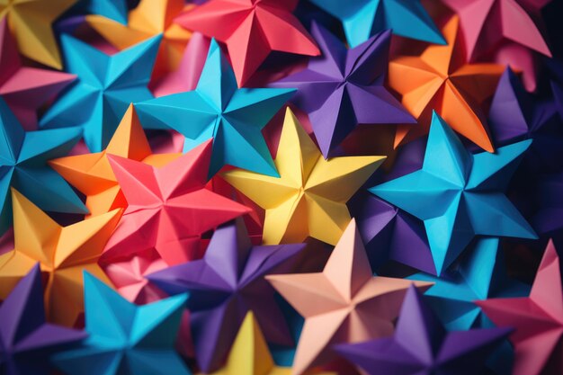 Foto estrellas de papel de colores realizadas en técnica de origami.