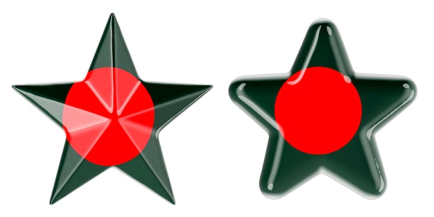 Estrellas con representación en 3D de la bandera de Bangladesh aisladas sobre un fondo blanco