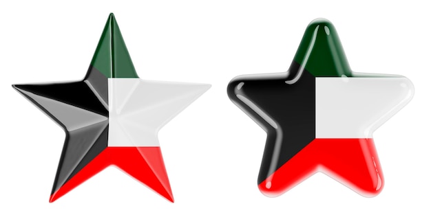 Estrellas con representación en 3D de la bandera de Kuwait aisladas sobre un fondo blanco