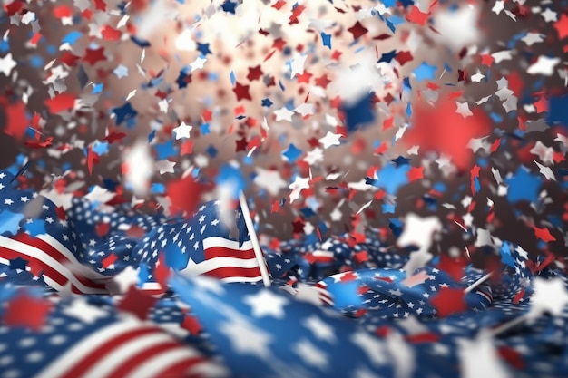 Foto estrellas rojas, blancas y azules y la bandera americana