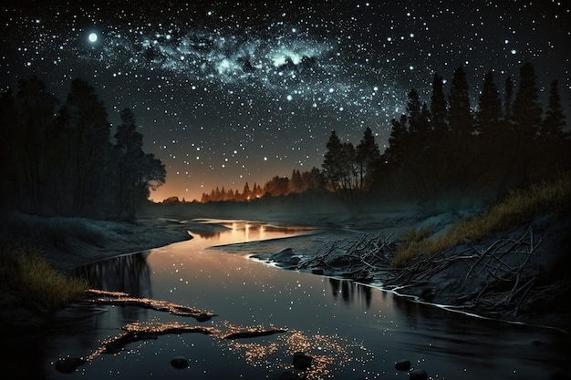 Las estrellas sobre el río por la noche