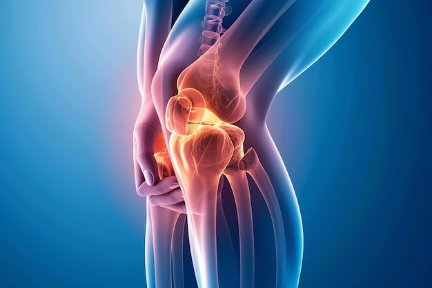 Estrés crónico en el músculo de la rodilla problemas de hinchazón ligamentos torcidos o tensos lágrimas de cartílago gota osteoartritis artritis reumatoide rodilla y articulaciones incomodidad lesión del tendón IA generativa