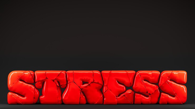 Foto estrés fragmentado rojo palabra fondo negro color 3d concepto de ilustración para la psicología