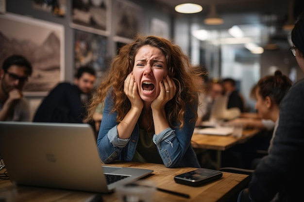 estrés en el trabajo mujer gritando en la oficina