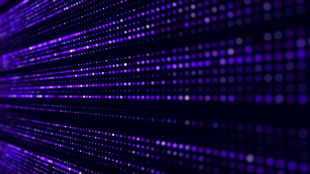 Estructura abstracta de puntos azules con luz sobre un fondo negro Telón de fondo científico con partículas en movimiento Transferencia digital de grandes datos Renderización 3D