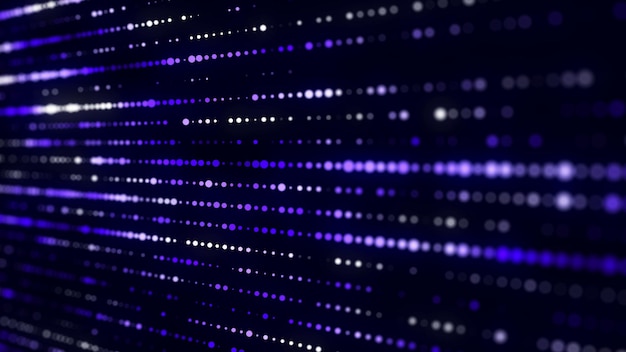 Estructura abstracta de puntos azules con luz sobre un fondo negro Telón de fondo científico con partículas en movimiento Transferencia digital de grandes datos Renderización 3D