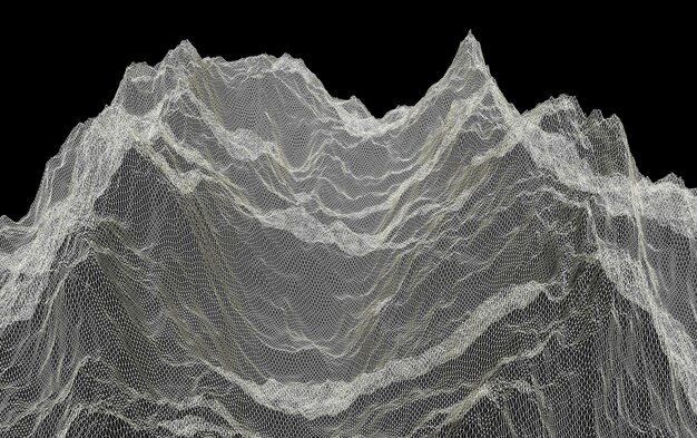 Estructura alámbrica 3d de paisaje poligonal de montañas representación 3d