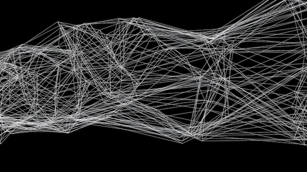 Estructura alámbrica de muchas líneas blancas finas representación 3d generada por ordenador de forma abstracta y fondo